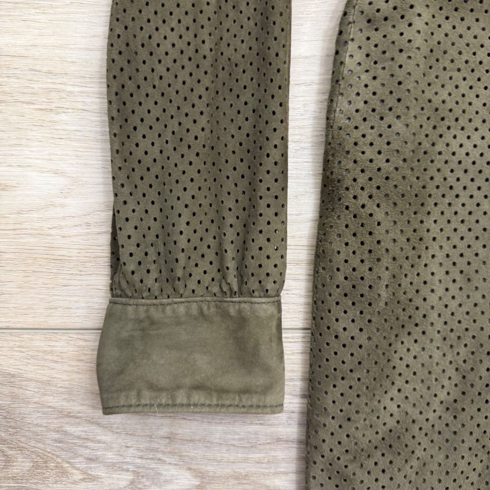 Haute Hippie Suede Leather Shirt Dress Olive Green Perforated Belted Utility - Picture 9 of 16
